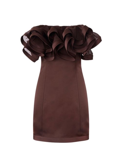 Abito corto in duchesse con maxi ruche Elisabetta Franchi | AB87962E2644